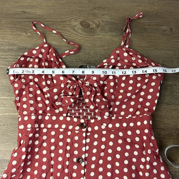 Dress Forum Womens Rust/White Polka Dot Spaghetti Strap Peek a Boo Front Dress S - Picture 6 of 10